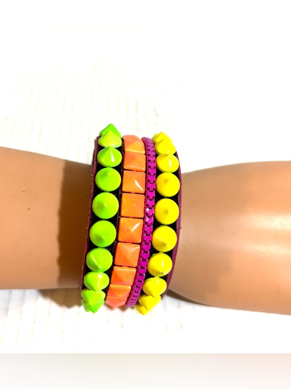 Fashion Jewelry Neon Green, Yellow & Orange Multi-Row Beaded Bracelet